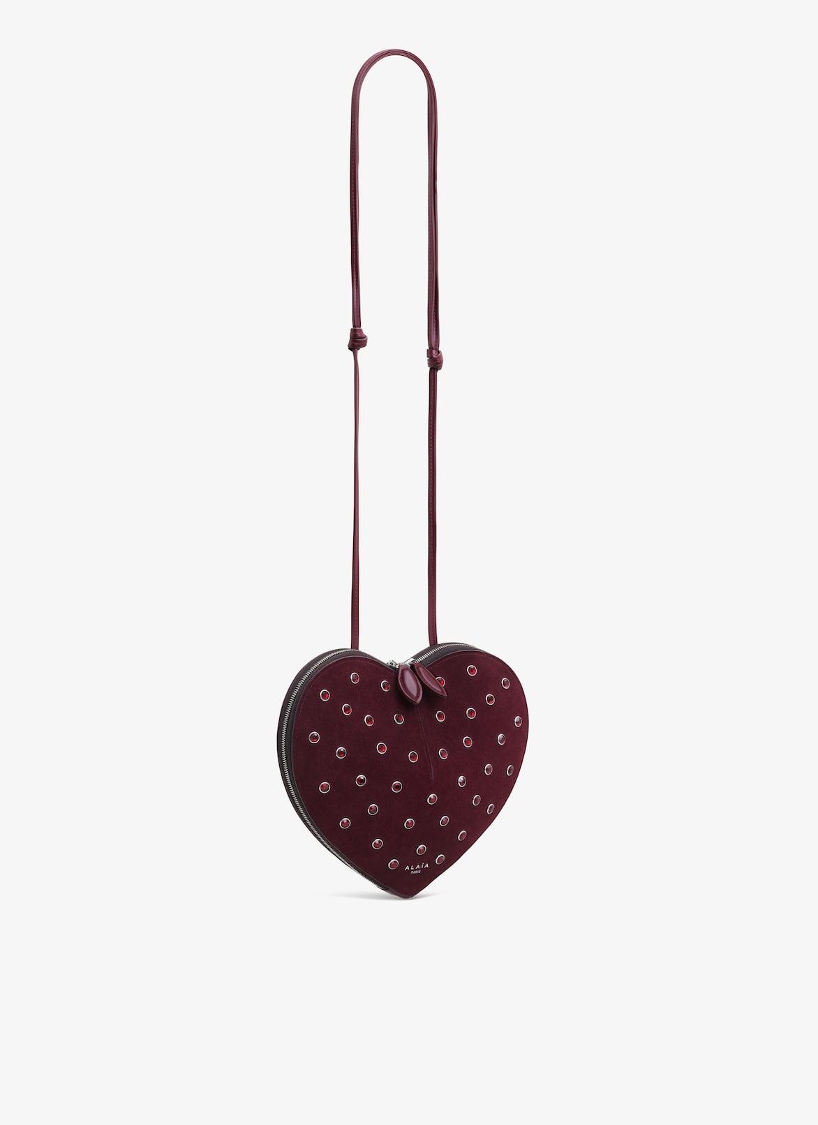 BORSA LE CŒUR IN PELLE DI CAPRA SCAMOSCIATA CON STRASS ALAÏA BORSA LE CŒUR IN PELLE DI CAPRA SCAMOSCIATA CON STRASS ROSSO GRANATO